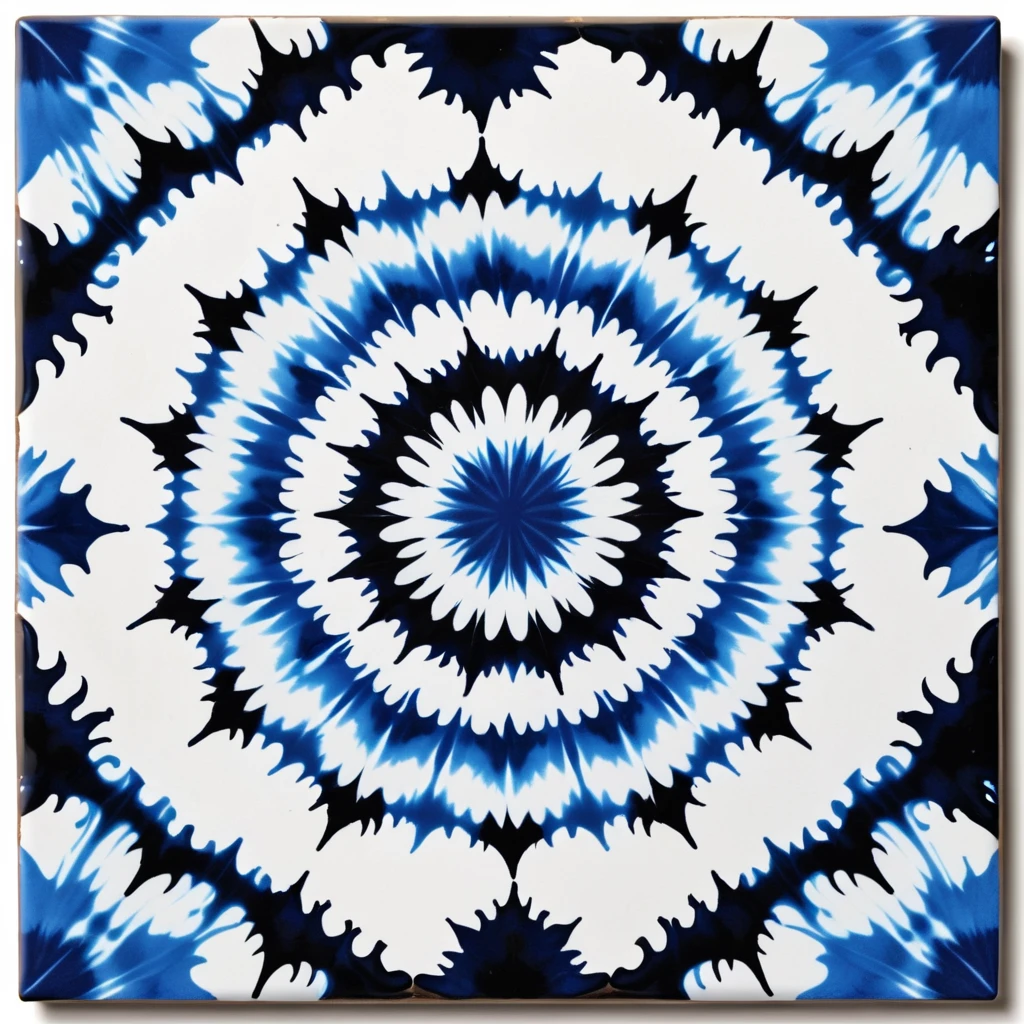Black, white and blue tie-dye pattern,ceramic tile