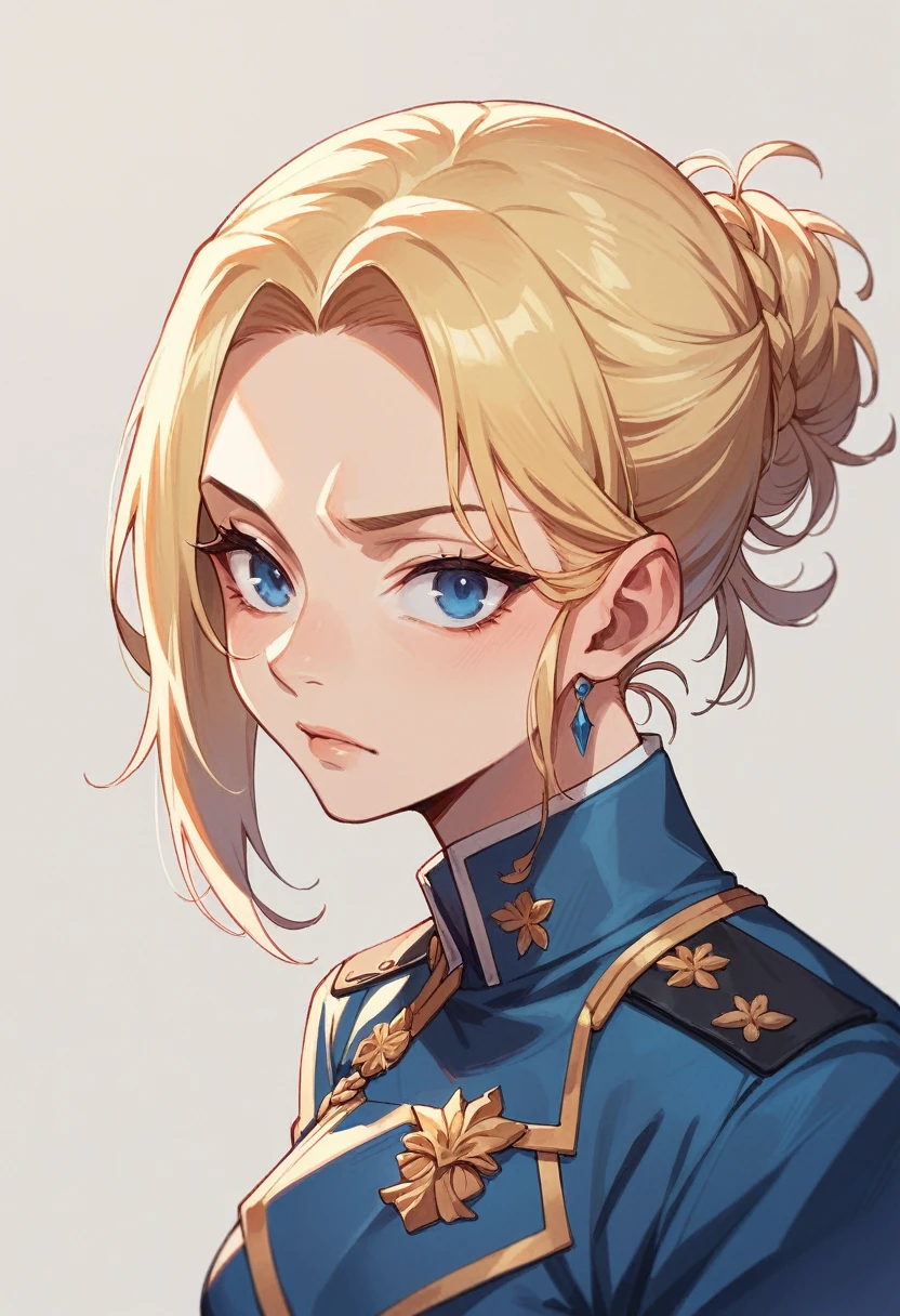commander anime girl, 18 years old, blonde hair, blue eyes, embrassed a little bit, 8K