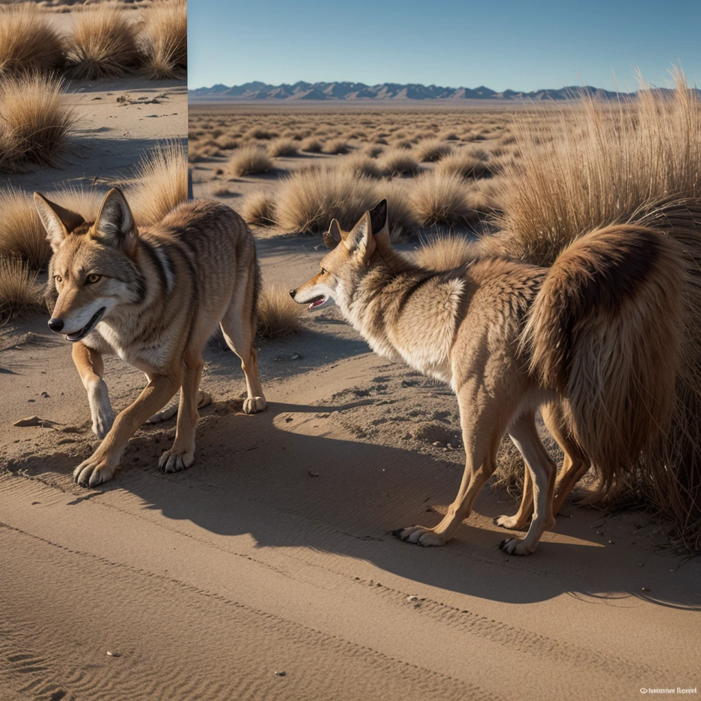 Picture divided into two parts: In one you see a photo of a coyote and in the other an illustration of the Chupacabra