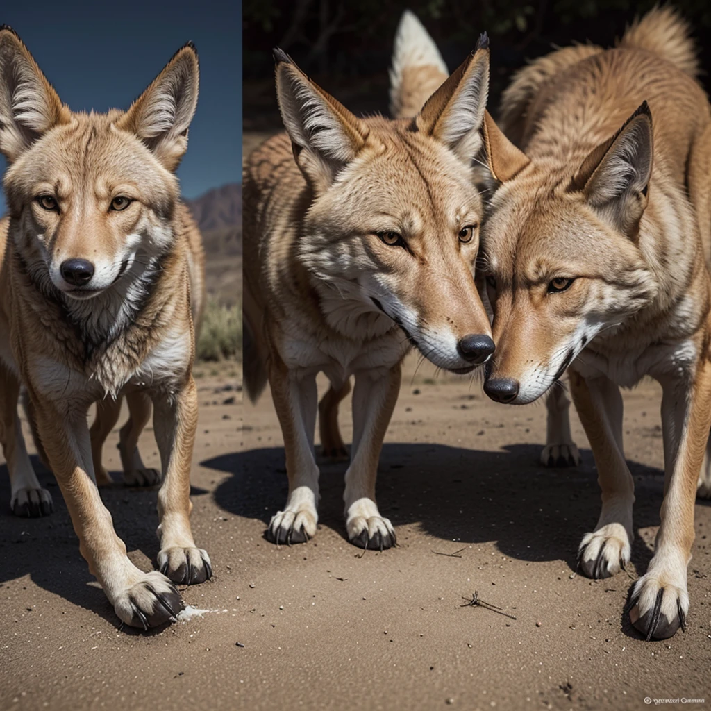Picture divided into two parts: In one you see a photo of a coyote and in the other an illustration of the Chupacabra
