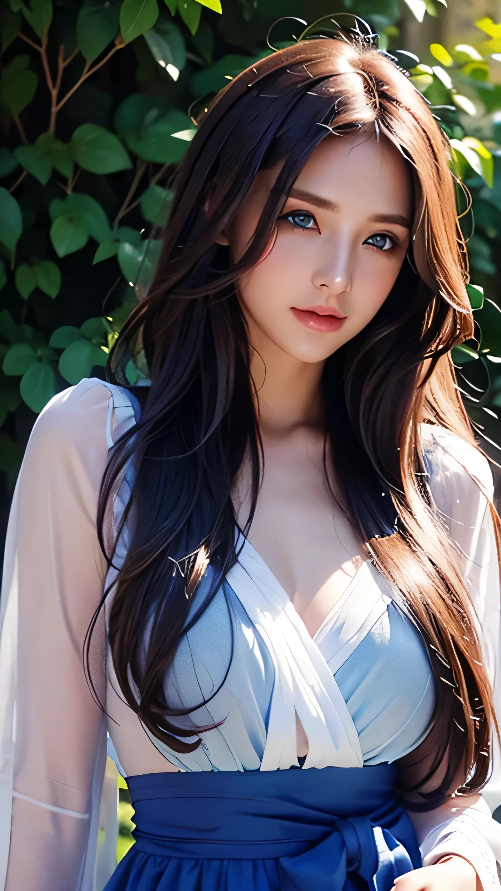blue eyes、bionde hair、Full body photo、Sexy Face、Long straight hair_Hair reaching down to the waist、 Complete look、(((masterpiece)))、((Highest quality))、((超Realistic))、Mature woman、Mature woman、perspective、Very detailed、The perfect temptation、Best image quality、Fine-grained image quality、beautiful、Europe, woman, French, woman Italian, Italian, smile、blue eyes、jewelry, blue eyes, Realistic, High resolution, Glowing Skin, (Detailed face),jewelry, , night, bionde, Wavy Hair,Attractive appearance, Wearing white crisp shirt_long see-through sleeves、blue flared mini skirt