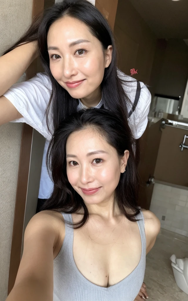 ((Highest quality)), ((8K)), ((masterpiece: 1.3)), (Perfect appearance), (Photorealism: 1.6), (AYN), (MOR), (JMA), (古い日本の町並みの中に立つJapanese women: 1.6), (Kyoto), (Clear Background), Japanese women, (48 years old), ((Stand upright, Look forward, Center of screen)), ((Realistic skin texture)), (Fine wrinkles appear all over the skin: 1.3), (Dullness: 1.1), (Unmoisturized skin: 1.2) , (Facial wrinkles: 0.9), (Wrinkles around the eyes: 1.2), double eyelid, Lower eyelid tear trough, (Crying Mole: 0.9), The eyes are looking here, Serious look, (Dimples: 1.2), Laugh with the corners of your mouth wide open, Straight medium length, (Baggy shirt: 1.4), (Loose neckline 1.3), (Voluptuous and glamorous body), (No sleeve), (Armholes that open to the sides: 1.3), (Breasts are visible through the armholes: 1.2), Lace shorts, (Focus on the upper body: 1.3), (Low - Angle: 1.4),