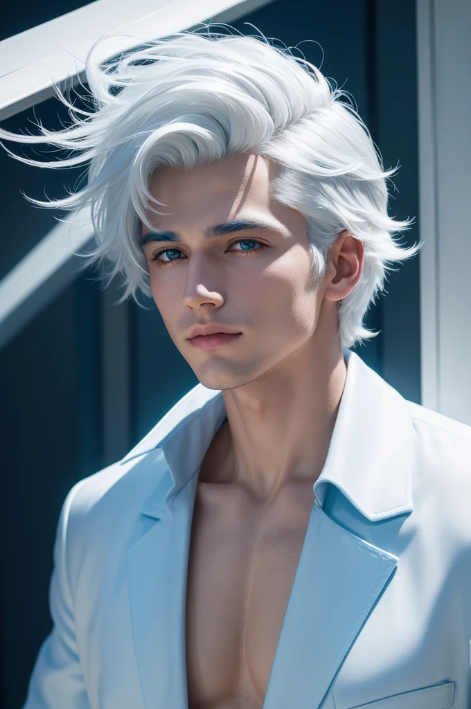 Handsome boy, with white hair divided with light shades of blue futubol 