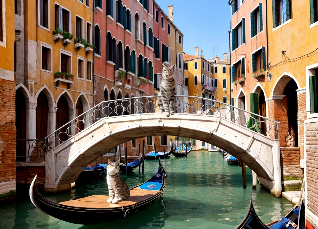 Masterpiece, medieval Venice, Port town, Beautiful silver tabby cat