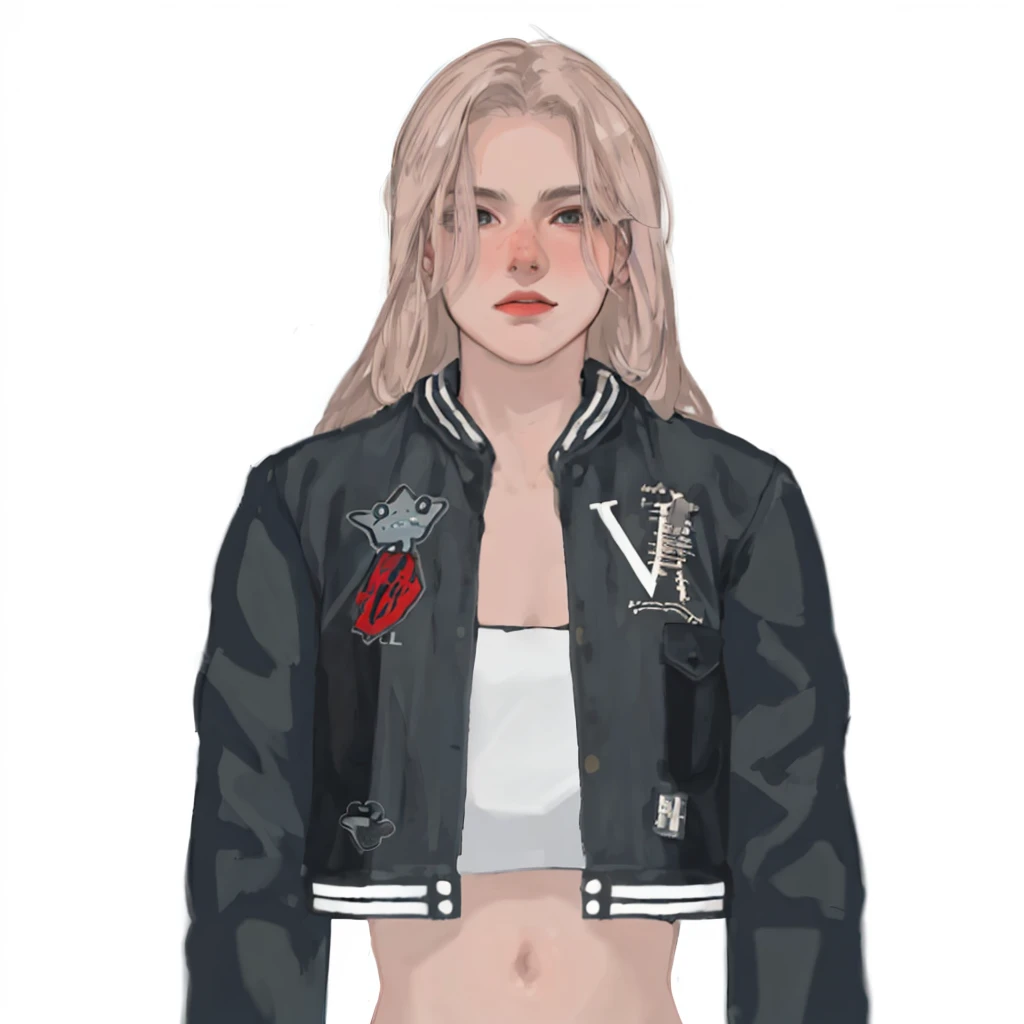 (masterpiece:1.2, best quality), (1girl, solo, upper body:1.2),flat face,Hair: buzz cut, Clothing: oversized, distressed denim jacket with patches and pins, paired with black skinny jeans and combat boots, Hanging out in an underground music venue or street art exhibit