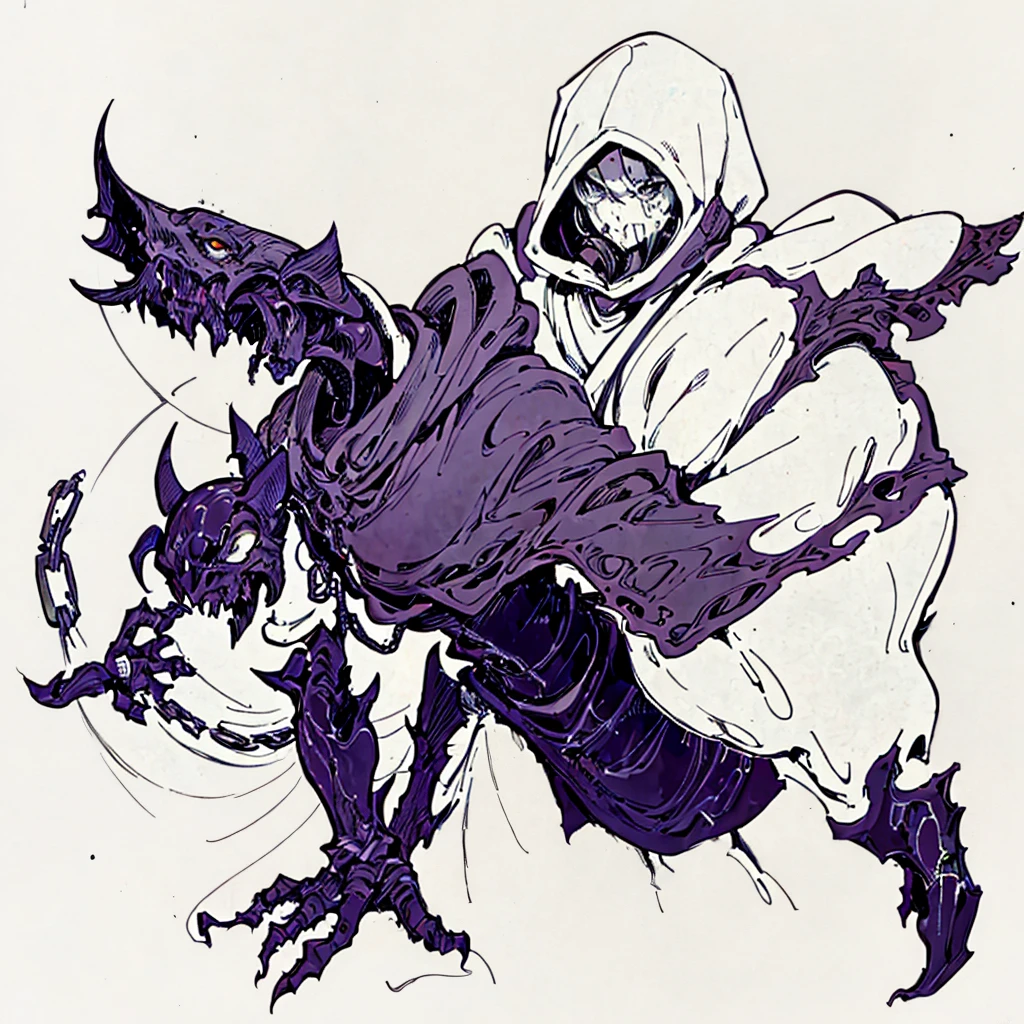 a close-up of a person with a hoodie on and a hoodie on, dark fantasy character design, complex fantasy character, Joe GB Fenton, interesting character design, inspired By Takeshi Obata, reaper, by Eddie Mendoza, Samurai Chains Ink Undead, the reaper as a scary, fiend folio, By Takeshi Obata, as if, powerful male scarecrow