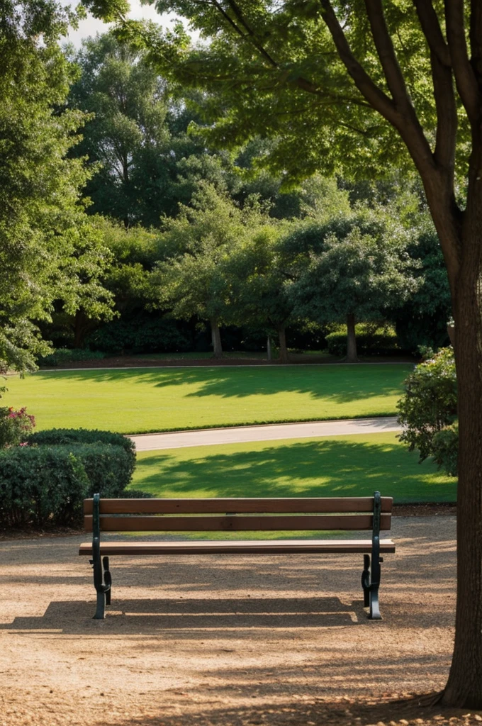 Make a cloudy but pleasant landscape with a park bench 
