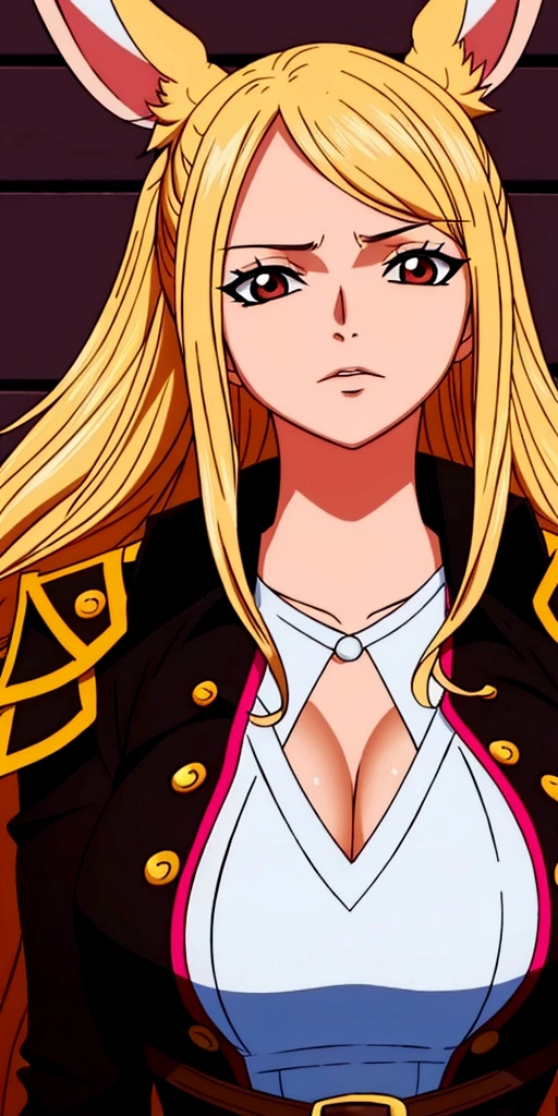 Withe Rabbit as a Female Pirate, blond hair, brown eyes