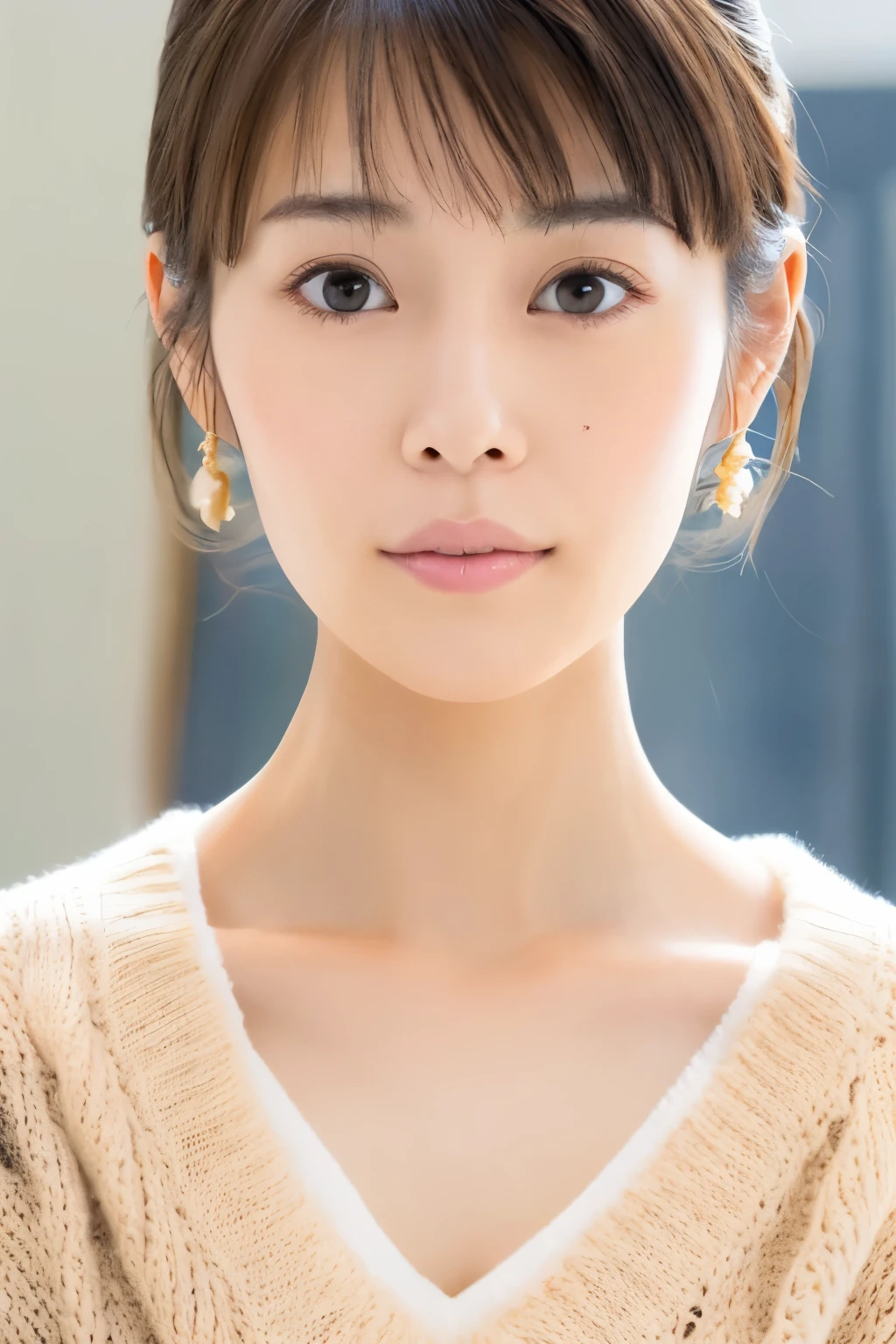 (High reality photograph, high resolusion), Skinny Japanese lady, 30 years old, cute face, detailed face, detailed eyes, various hair style, skinny figure, correct body anatomy, ((looking straight ahead)), facing the camera directly, single photo, a photo captured the best moment expressing the beauty and brains, ((with simple background))