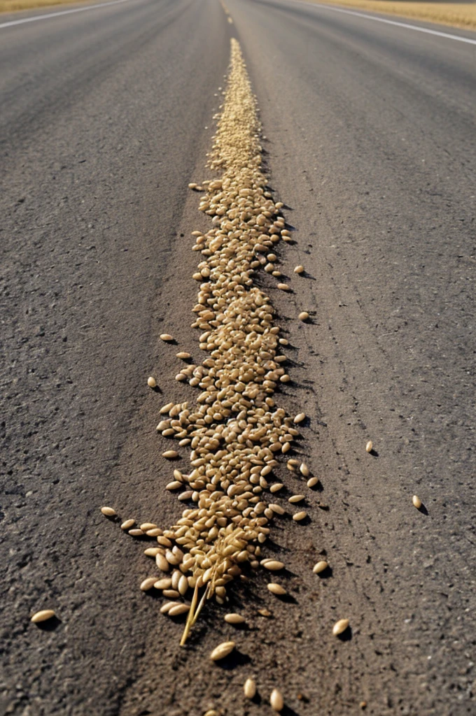 Wheat seed next to the road eaten by birds