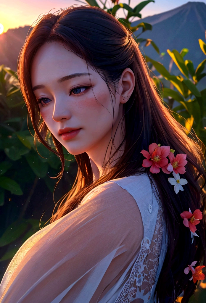 Animation style, Jeju Island at sunset_Dulegil, gentle breeze, fragrant midsummer, nature, (highest quality, 4k, 8k, high definition, masterpiece: 1.2), ultra detail, (realistic, realistic, realistic: 1.37), HDR, UHD , Studio Lighting, Sharp Focus, Physically Based Rendering, High Detail, Professional, Vivid Colors, Bokeh, Portrait