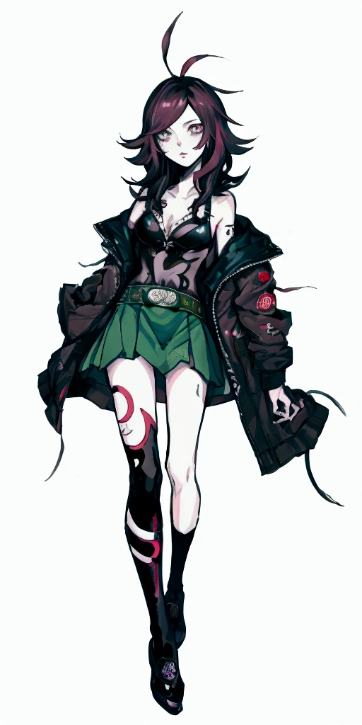 A drawing of a woman with a short skirt and jacket, Carnicero Kaethe, Shohei Otomo, neuromancer molly, molly from the neuromancer novel, in Carnicero Kaethe, black and white manga style, urban girl fanart, By Kentaro Miura, inspired by Tomer Hanuka, anime full body illustration, Black ink line art