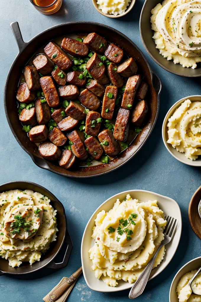 Argentine sausages with mashed potatoes