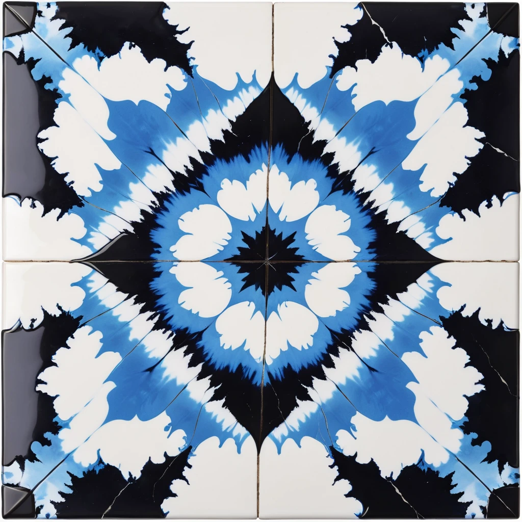 Black, white and blue tie-dye pattern,Tile splicing