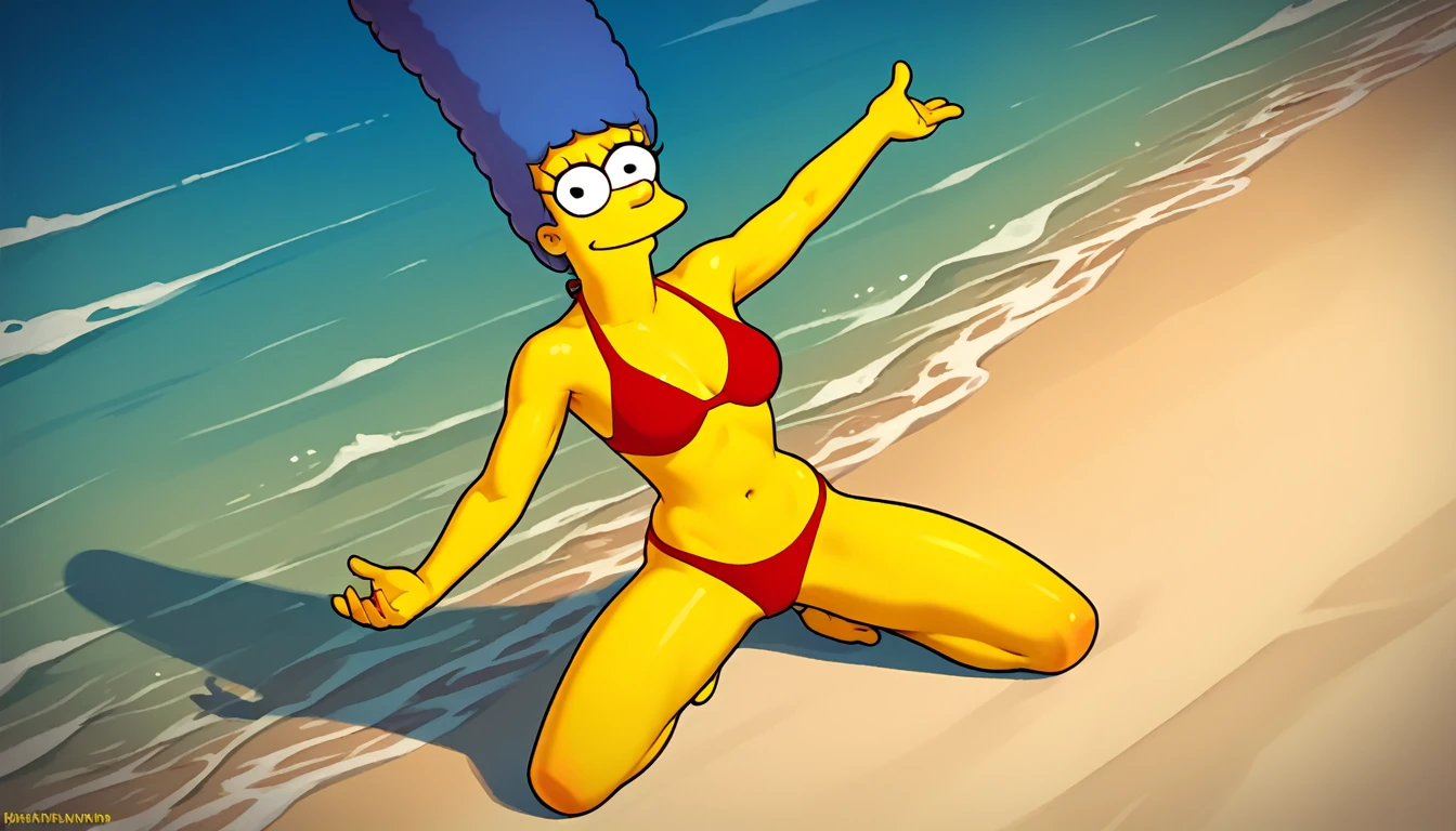 Make Marge Simpson with a very big ass and tits, a very small waist and in a bikini, without belly it must look very sexy and you must be showing your ass