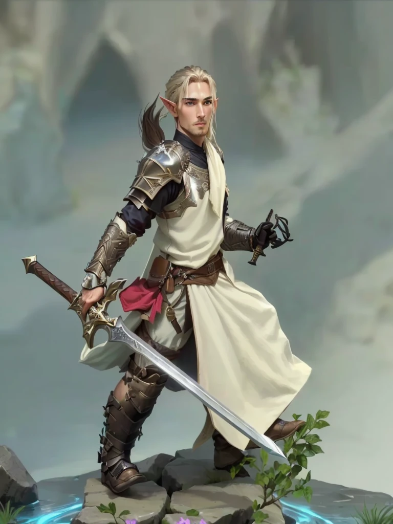 a closeup of a man with a sword, Male elf ranger, picture of a male cleric, male elf, viking hair, cleric, male paladin, Stylized Fantasy STL Miniature, elf male, a human male paladin, painted action figure, male half-elf, Elf Knight, beautiful male elf, male wood elf rogue