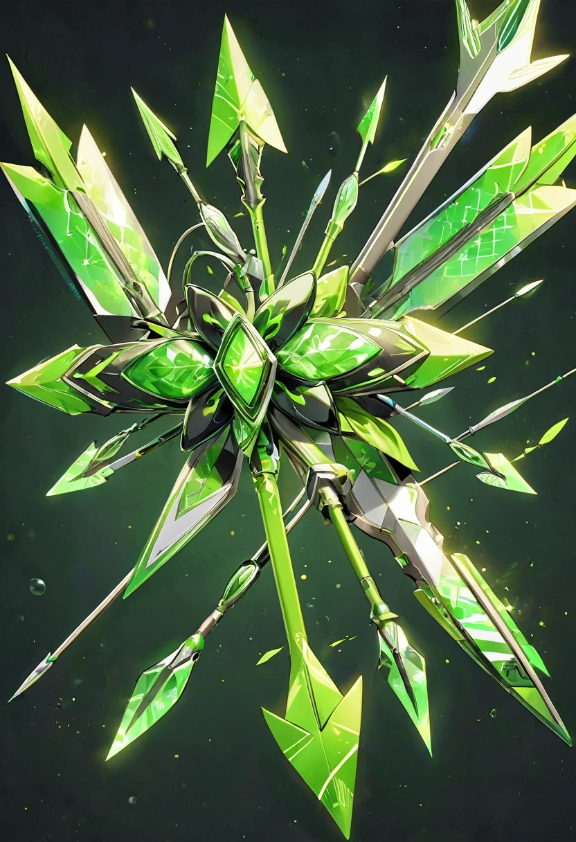 a green high tech bow that has several elemental arrows