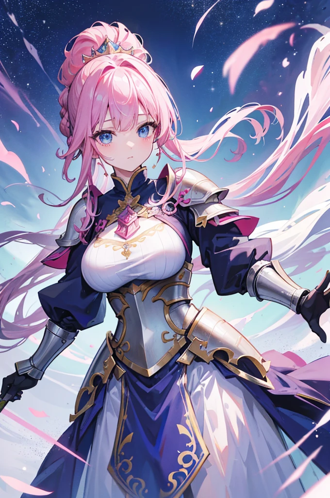 4K,high resolution,one woman,ผมpink,long ponytail,braid,blue eyes,big breasts,princess,princess騎士,knight armor,full armor,princessのティアラ,decorative ornaments,long sword,Paladin'shield of,Medieval town, big breasts,Show your breasts,The cracks are clear...,((big tits)),(pubic bone), rift, visible chest, Show your breastsของคุณ, open chest,((bare breast:1.37)), I see bulging nipples.,(((large areolae:1.4,pink,The nipples are clearly visible.....)))
