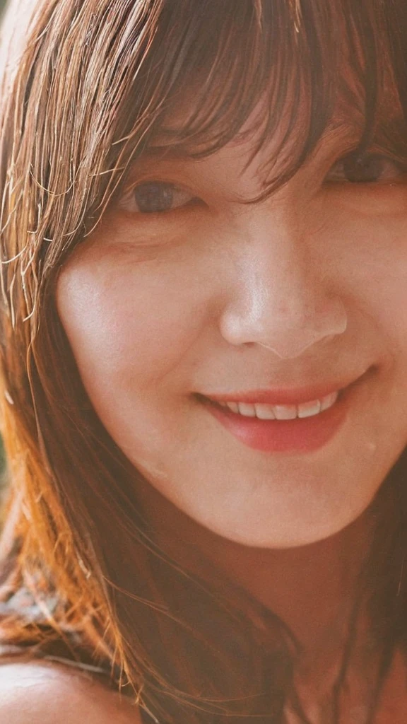 (((smile、Focus on the eyes:1.1、Extremely detailed:1.22、Ultra-high resolution、masterpiece:1.45、Highest quality)))、((((Whole body expression:1.68、camisole、Leaning forward、One person))))、long, straight black hair、So that every single hair is clearly visible、The subtle color changes of hair depending on how the light hits it、 Skin has a natural glow、Fine skin texture、Representing the fine details of pores:1.25、Details of the light redness on the forehead and cheeks、(((Eyes with fine iris details、The eyes depict color gradations and patterns.、Long, natural-looking eyelashes, each and every one visible、Well-groomed eyebrows、眉毛のindivual々The hair is clearly visible、Light reflecting off into the eye、The light in the eyes creates small highlights)))、The nose is delicate、Fine detail on the nostrils、Lips are plump and naturally pink、Depicts the fine lines and soft curves of the lips、lips are shiny and、The gloss on your lips accentuates their shape.、(((Detailed depiction of lip texture、Particular attention to the depiction of light and shadow、Soft natural light gently illuminates the face from the front、A faint glow on the forehead、A slight shine on the nose、A slight glow on the cheeks、Shadows are cast softly along the contours of the face、Accentuate the sides of your cheekbones、Accentuate the sides of the jawline、Emphasize the sides of the nose、The gloss on her lips reflects the light faintly、Lips emphasize the plump texture、The shadow of the hair gives depth and dimension、indivual々The hair shines in the light、
