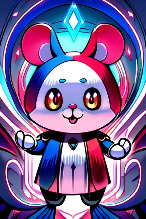 mascot, blue with red details, mouse with rabbit