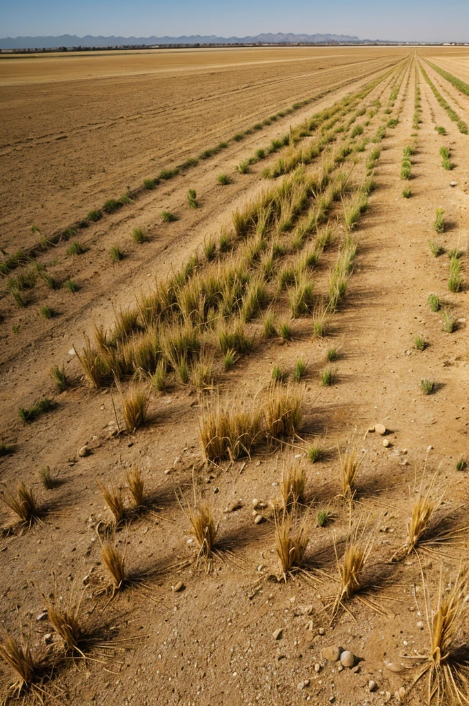 Wheat plants in the middle of stones and dry land
