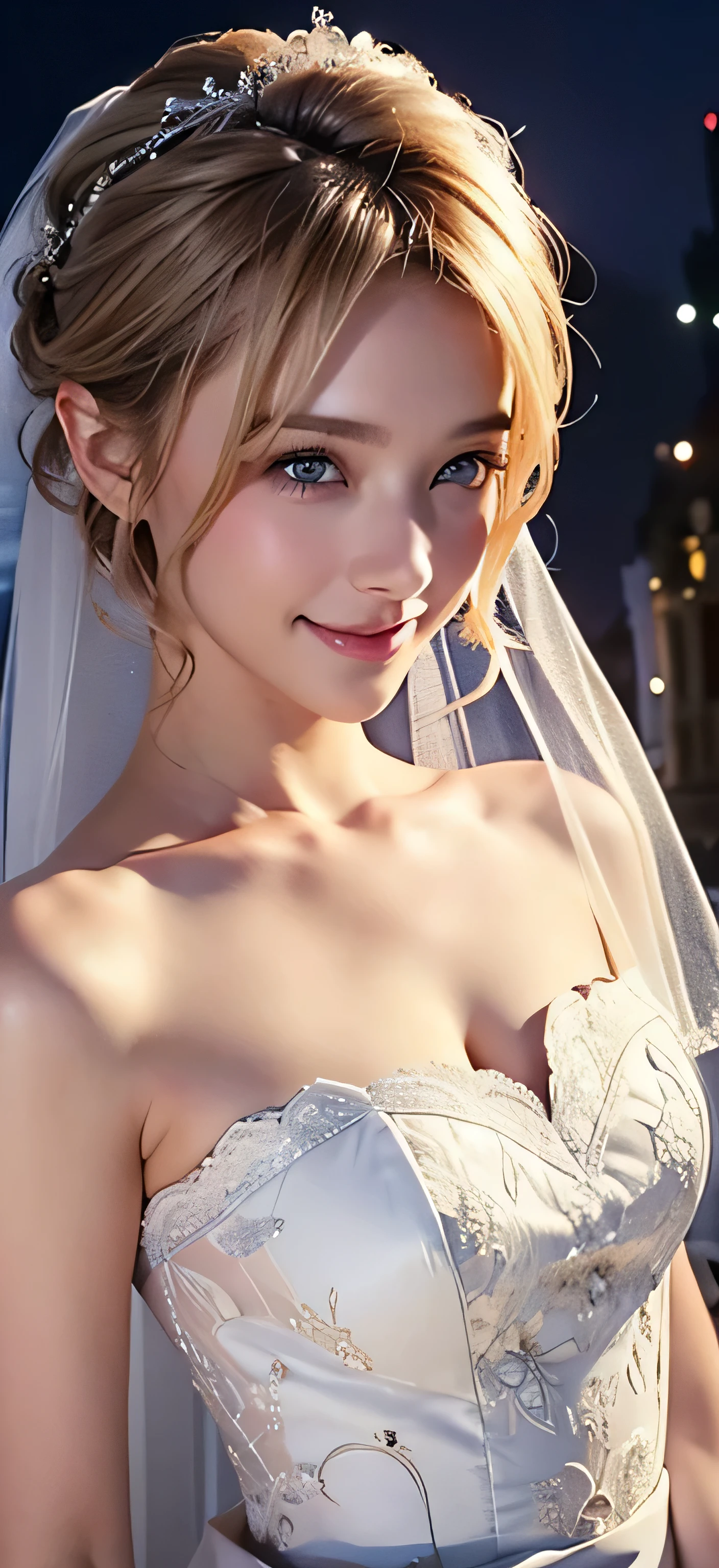 bride、Wedding Style、wedding style photos、Luxury dresses、church、Light clothing、Formal Wear、night scene、illumination、blue eyes、bionde、short hair、Hair tied up、Full body photo、Sexy Face、short hair、 Complete look、(((masterpiece)))、((Highest quality))、((超Realistic))、Mature woman、Mature woman、perspective、Very detailed、The perfect temptation、Best image quality、Fine-grained image quality、beautiful、Europe, woman, French, woman Italian, Italian, smile、blue eyes、jewelry, blue eyes, Realistic, High resolution, Glowing Skin, (Detailed face),jewelry, , night, bionde, Wavy Hair,Attractive appearance, smile,