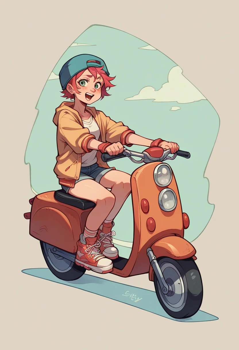 Draw a young woman, sexly, very friendly riding a scooter, it&#39;s not disney style to piss