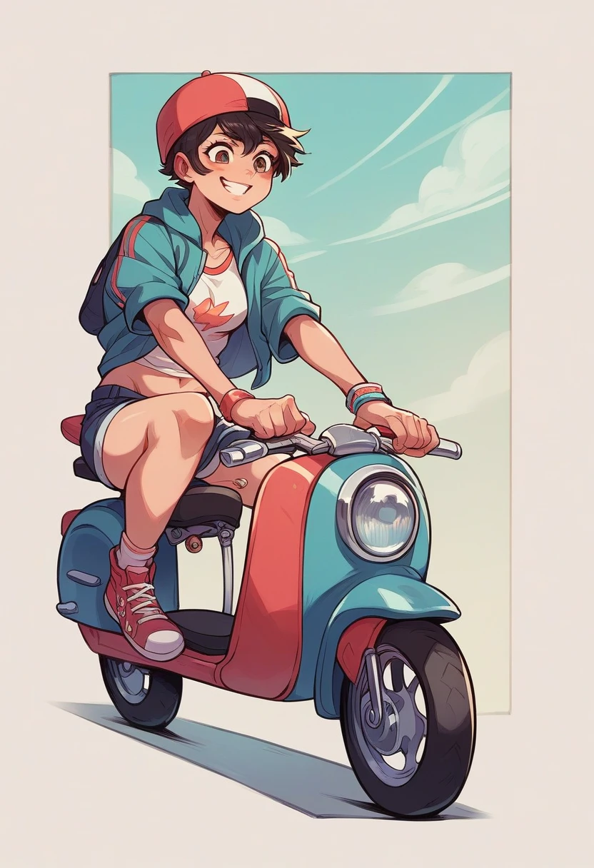 Draw a young woman, sexly, very friendly riding a scooter, it&#39;s not disney style to piss