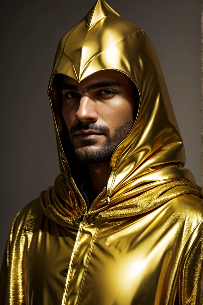 Man with golden hood