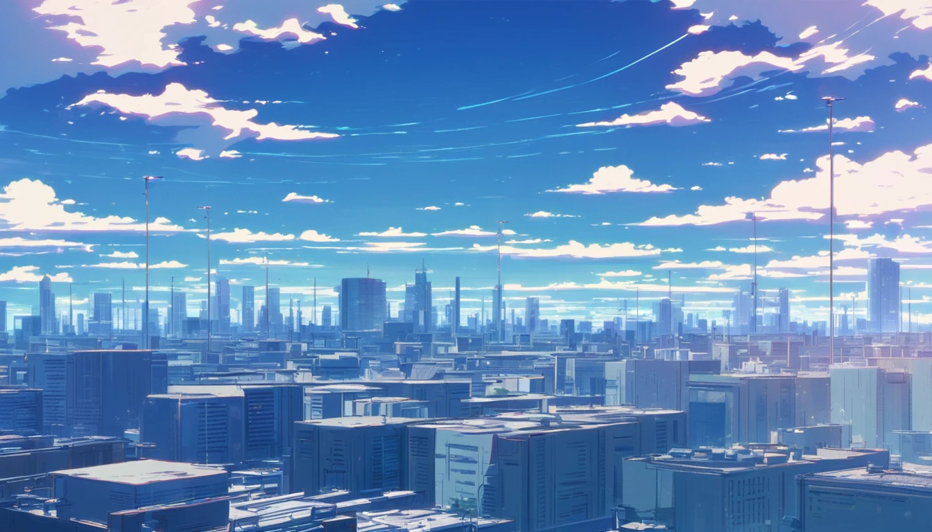 Create a set of abstract shapes inspired by a lofi anime cityscape, with stylized buildings, television antennas, lampposts and clouds of soft smoke, to be used as an animated background in After Effects. por Makoto Shinkai, ( ( makoto shinkai ) ), makoto shinkai background anime full hd
