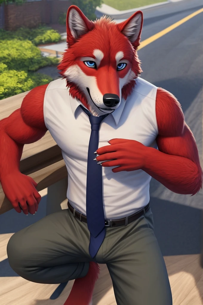 Ivan Wolfbach (сотрудник Аэропорта Domodedovo),high,Beautiful,slim,24 years,wolf, red fur,high Beautiful wolf, 24 years,(red body:1,3),beautiful blue eyes,Domodedovo, Russia, Аэропорт Domodedovo,gray shirt, green tie, trousers, Dog, wolf, detailed fur, a male, antro, paw pads, finger claws, per viewer, 5 fingers, paws, 5 fingers, day, digital photography, soft focus, Good mood на приеме,, Photorealism, realistic , Photorealism, digital style, in the dentist&#39;s office, Very close to the camera, digital photography, positive smile, Good, mood, green tie, dental treatment in hospital,sitting in a dental chair masterpiece, Best quality, ultra realistic, 8 k)