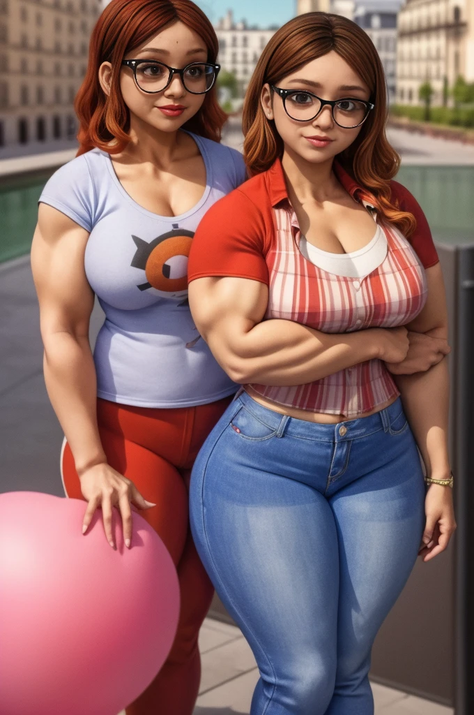 (masterpiece, best quality:1.2), A couple , boy Nino Lahiffe: Brown skin, dark hair, usually seen wearing a red cap, glasses, and casual clothing like a T-shirt and jeans, and a girl Alya Césaire: Brown skin, curly dark brown hair, often wears glasses, and typically seen in stylish, casual outfits. A casual day out with both characters in their everyday attire,Sharing a tender moment, like sitting on a rooftop overlooking Paris..(girl and boy:1), smiling, ((high resolution illustration)), ((extremely detailed)), (couple), Alya, Nino, Nino X Alya, (best quality,4k,8k,highres,masterpiece:1.2), ultra-detailed, realistic:1.37, HDR, studio lighting, extreme detail description, nino wearing a red cap, professional, vibrant colors, bokeh, ((muscular female bodybuilder)), detailed lips, strong embrace, romantic scene, intimate moment, intense passion, athletic bodies, fitness couple, gym.