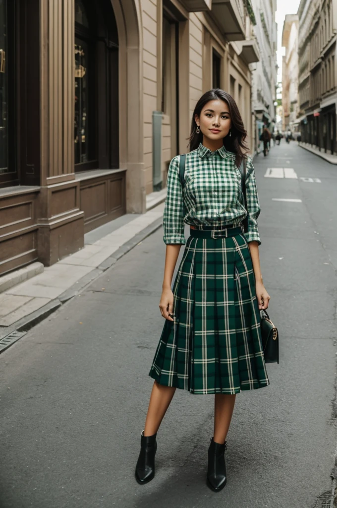 Gala , with green and checkered skirt