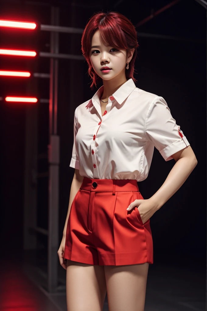 Jimin, with short blouse, short shot, Short clothes, background with red lights