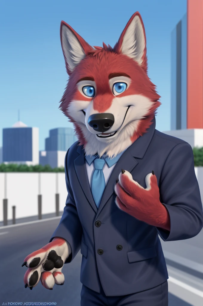 Ivan Wolfbach (сотрудник Аэропорта Domodedovo),high,Beautiful,slim,24 years,wolf, red fur,high Beautiful wolf, 24 years,(red body:1,3),beautiful blue eyes,Domodedovo, Russia, Аэропорт Domodedovo,gray shirt, green tie, trousers, Dog, wolf, detailed fur, a male, antro, paw pads, finger claws, per viewer, 5 fingers, paws, 5 fingers, day, digital photography, soft focus, Good mood на приеме,, Photorealism, realistic , Photorealism, digital style, from close walks around the city, Very close to the camera, digital photography, positive smile, Good, mood, green tie, dental treatment in hospital, they don't see well, pilot patch, 4 yellow stripes on sleeves,
masterpiece, Best quality, ultra realistic, 8 k)