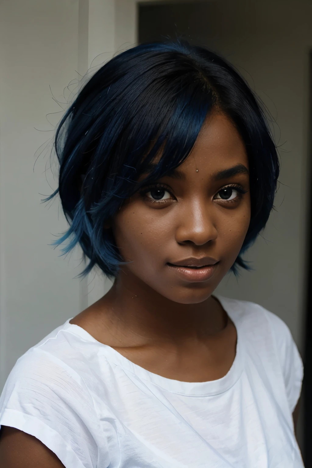 Dark skin girl with blue hair