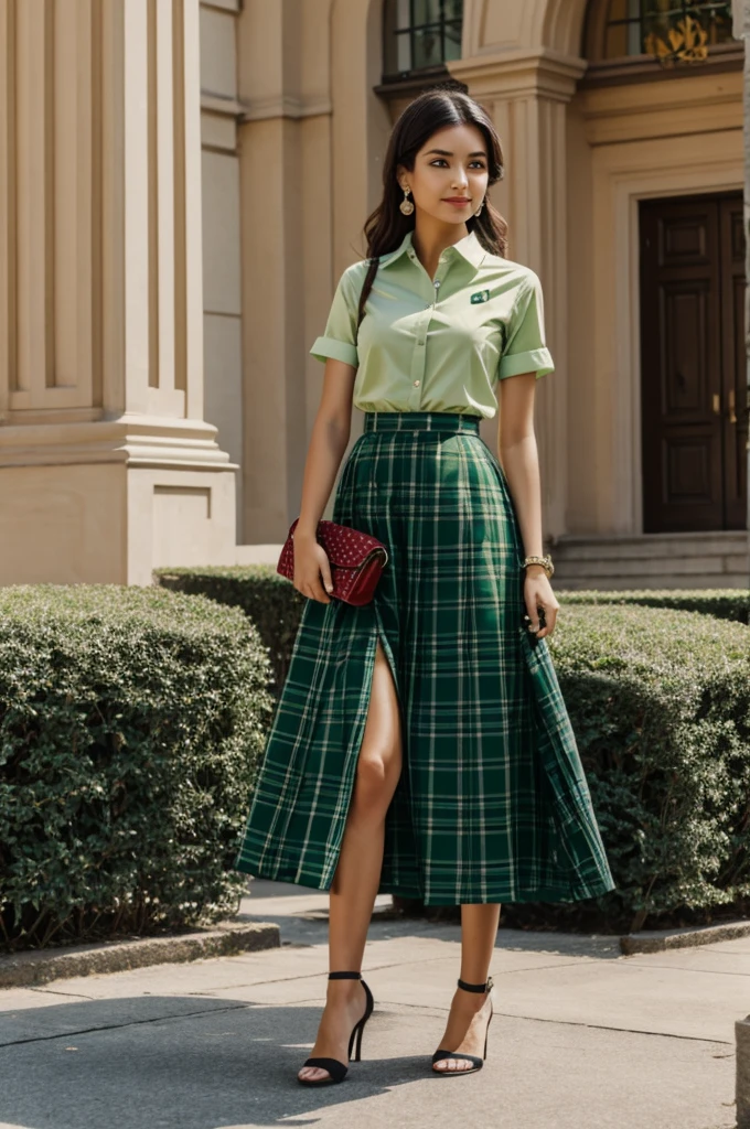 Gala , with green checkered skirt