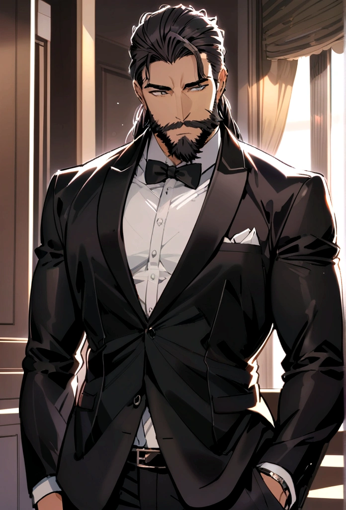 handsome man in suit , beautiful beard , Sexy man executive, Black Suit