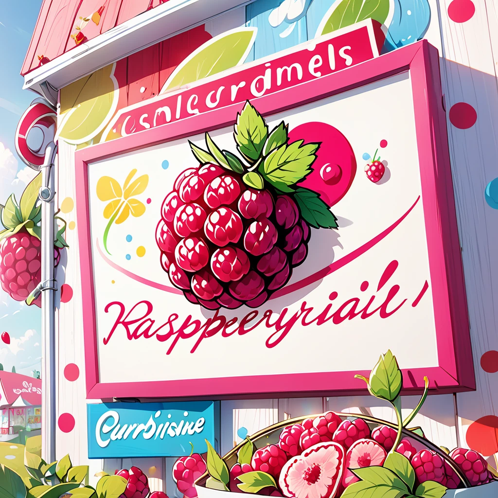 「Raspberry!」 cursive cute logo, correct spelling, commercial design, 