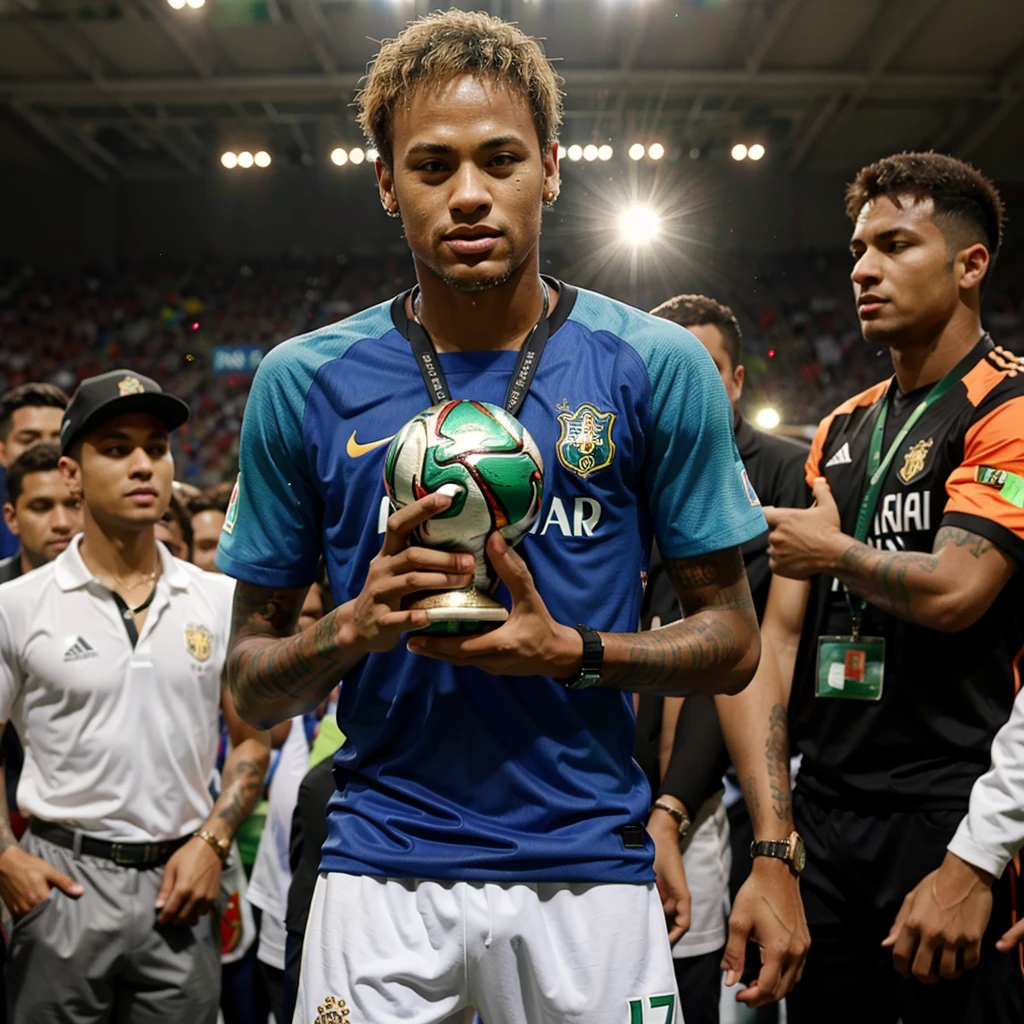 Neymar holding the World Cup trophy