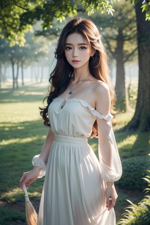 Perfect balance, Charming eyes, The wind gently ruffles my hair, Calm expression, Ethereal Light, Dreamy atmosphere, Soft colors, Stunning scenery, Romantic, Fairytale like Scene, Brushstrokes, 空灵Reality主义. (best quality,Very detailed,Reality), 充满活力的Brushstrokes, Superb composition. information
