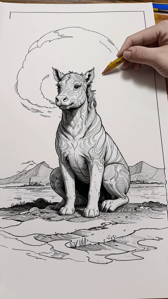 Create a detailed coloring book page featuring a hippocampus