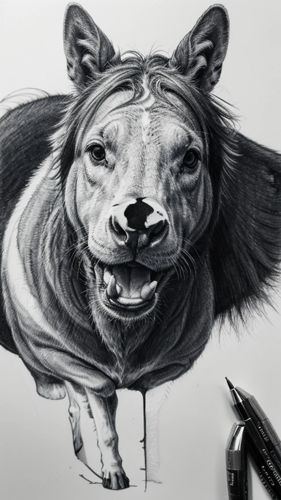 A detailed hippocampus with black and white background drawing