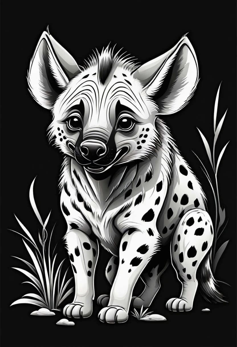 Coloring book hyena , hd style no shading thick lines black and white background, cartoon style
