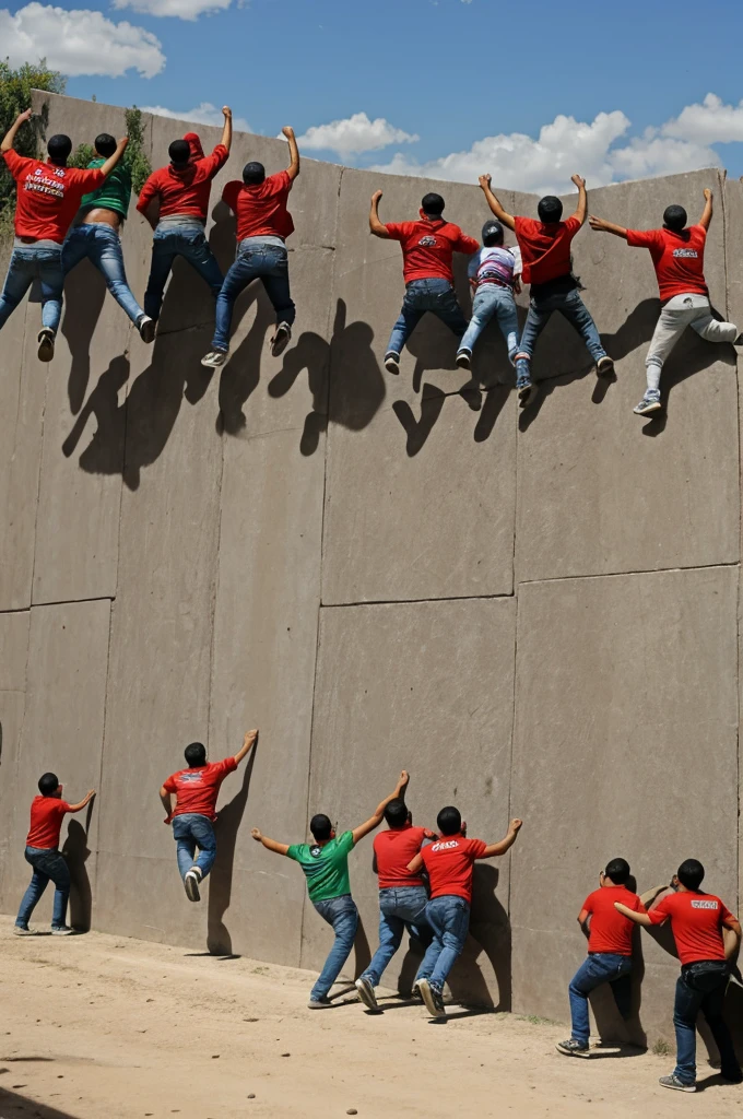 Mexicans jumping a wall