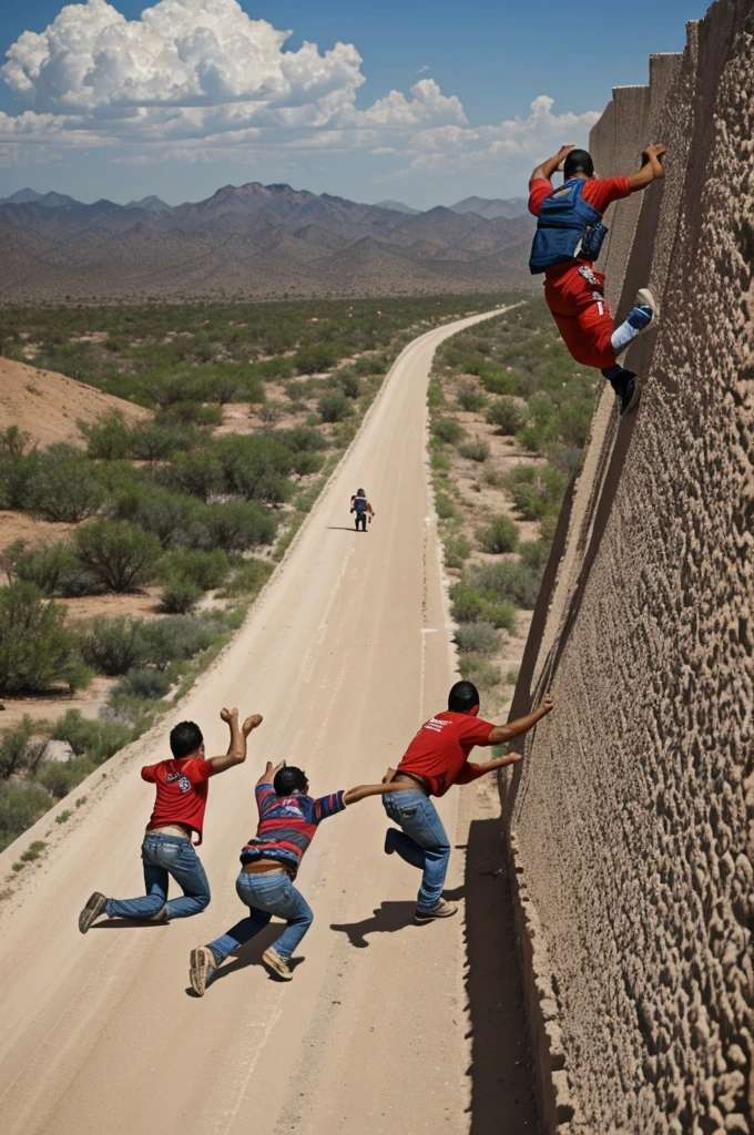 Mexicans jumping the wall of the United States