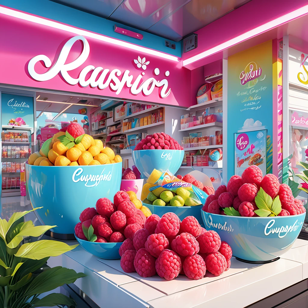 「Raspberry!」 cursive cute logo, correct spelling, commercial design,sharp focus, vivid colors, pop, modern, sophisticated and eccentric, full of vitality, lively, minimalist, high quality, detailed, (best quality,4k,8k,highres,masterpiece:1.2), ultra-detailed, (realistic,photorealistic,photo-realistic:1.37)