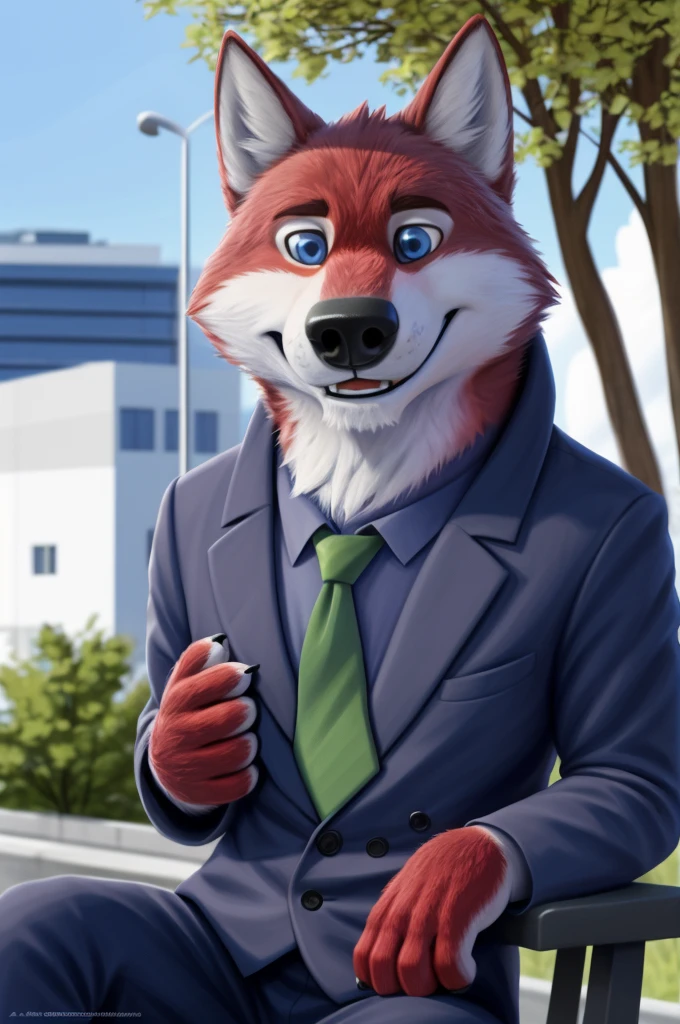 Ivan Wolfbach (сотрудник Аэропорта Domodedovo),high,Beautiful,slim,24 years,wolf, red fur,high Beautiful wolf, 24 years,(red body:1,3),beautiful blue eyes,Domodedovo, Russia, Аэропорт Domodedovo,gray shirt, green tie, trousers,Dog, wolf, detailed fur, a male, antro, paw pads, finger claws, per viewer, 5 fingers, paws, 5 fingers, day, digital photography, soft focus, Good mood на приеме,sitting in the dentist's office,have a toothache, Photorealism, realistic , Photorealism, digital style, from close walks around the city, Very close to the camera, digital photography, positive smile, Good, mood, green tie, dental treatment in hospital, they don',I
masterpiece, Best quality, ultra realistic, 8 k)