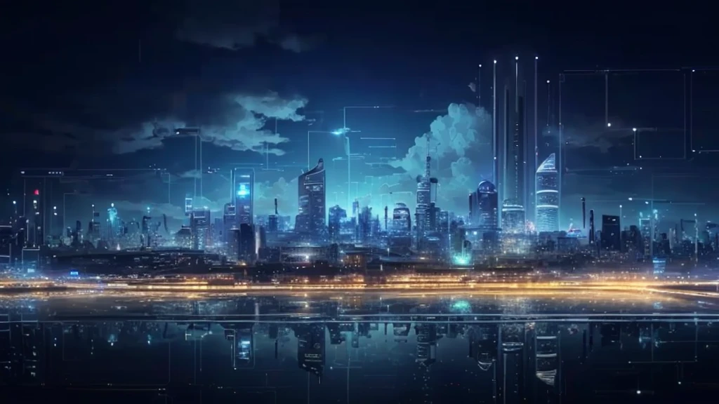 Alafud city view，There are lots of lights and lots of clouds, Future Cityscape Photos, Night city background, City of the Future，Technology