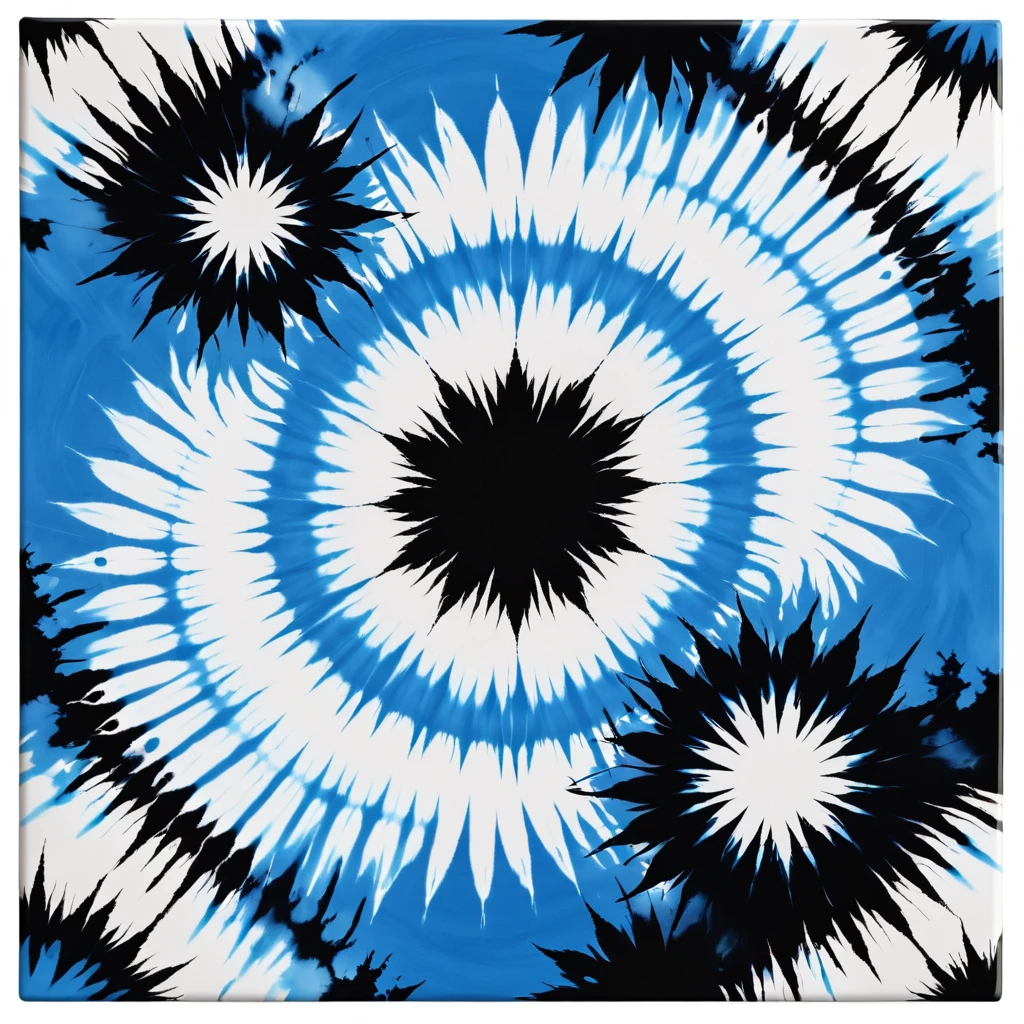 Black, white and blue tie-dye pattern，Tile